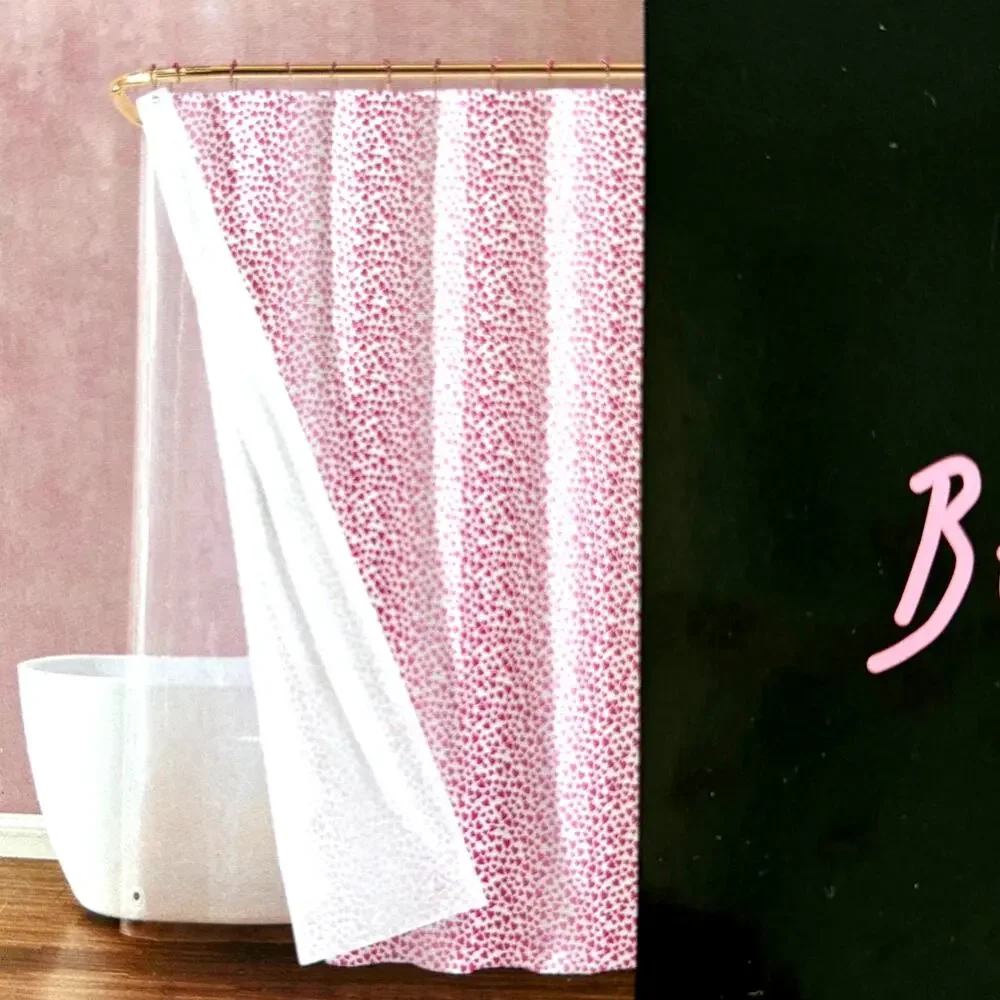 14pc Betsey Johnson Pink HEARTS Shower Curtain Hooks Liner Set 72x72 Valentine